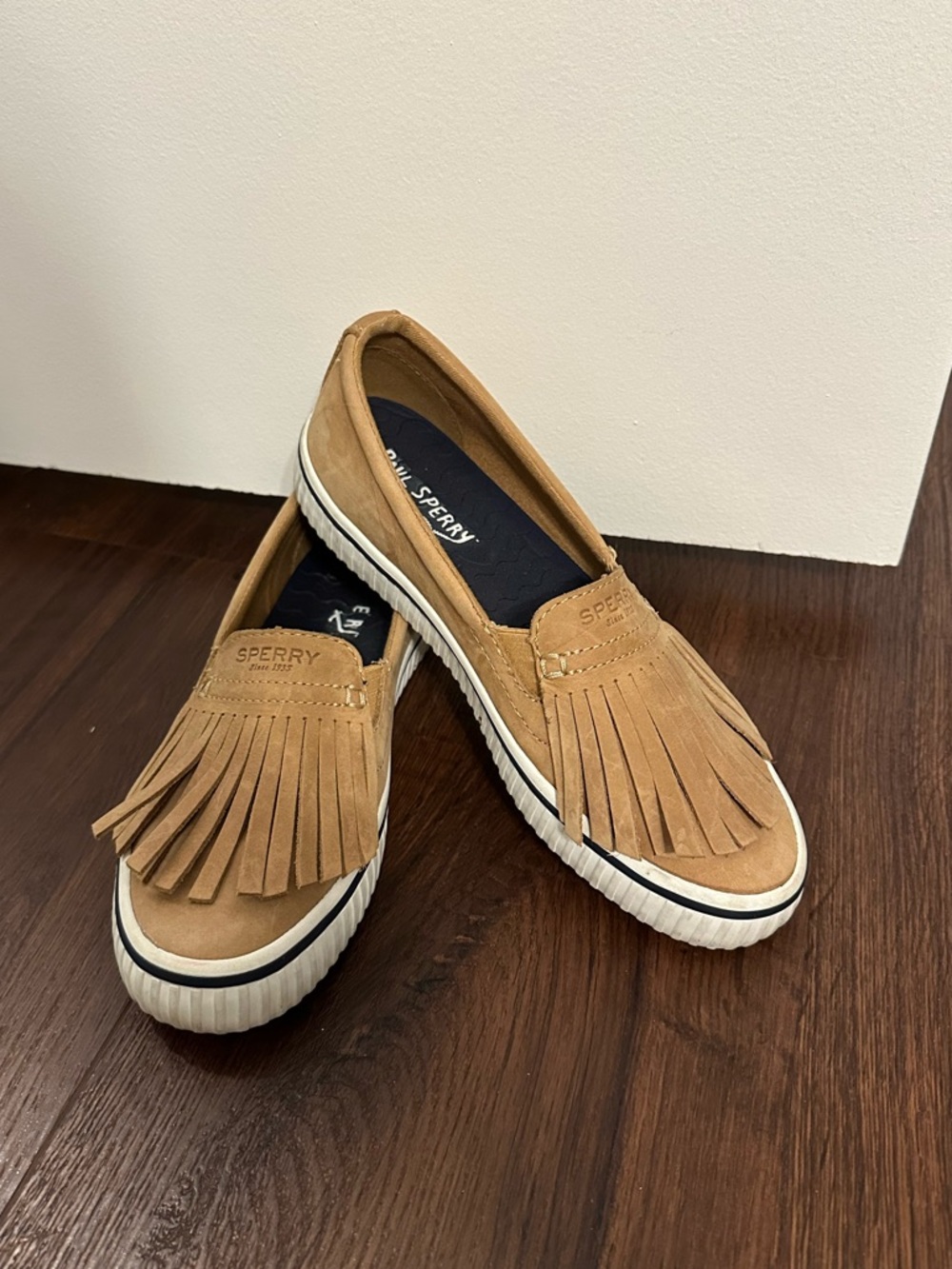 Sperry Fringe Slip-Ons, Brown/Tan Color, Women’s Size 5, Gently Worn